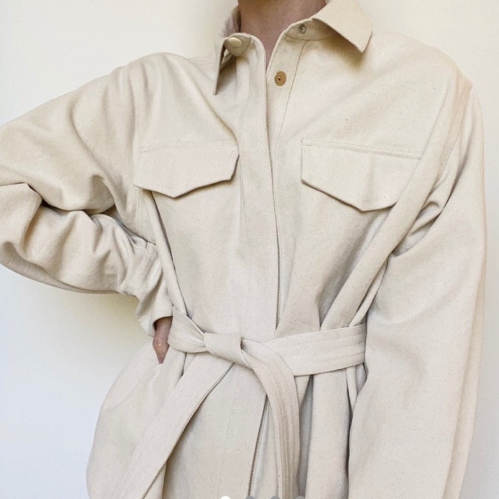 NWT L'Academie Lucie Shacket Collared Belted Button Down Shirt Jacket Canvas XL